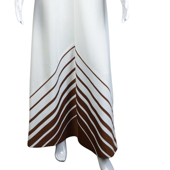 Kay Windsor 1960s Brown and White Maxi Dress with Chevron Pattern - Size 18 - Picture 5 of 11